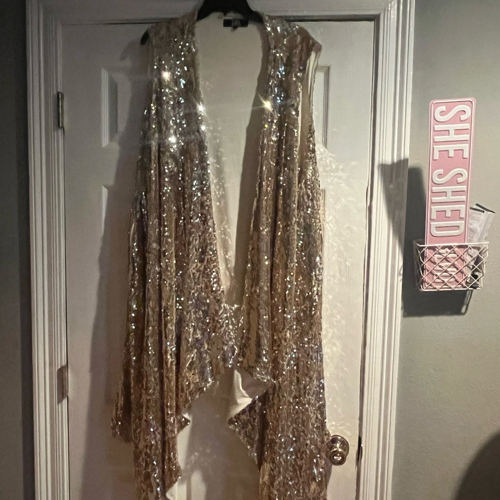 Gold Sequin Sleeveless Cardigan